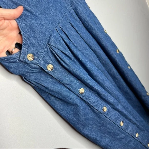 American Eagle Outfitters Vintage Quilt Denim Jean Jumper Dress Overalls Dress - Picture 2 of 5